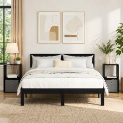 Black Bedside Table with Functional Drawer - Simple and Reliable