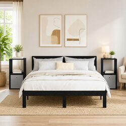 Quality Black Bedside Table Set: 2 Pieces with Drawers