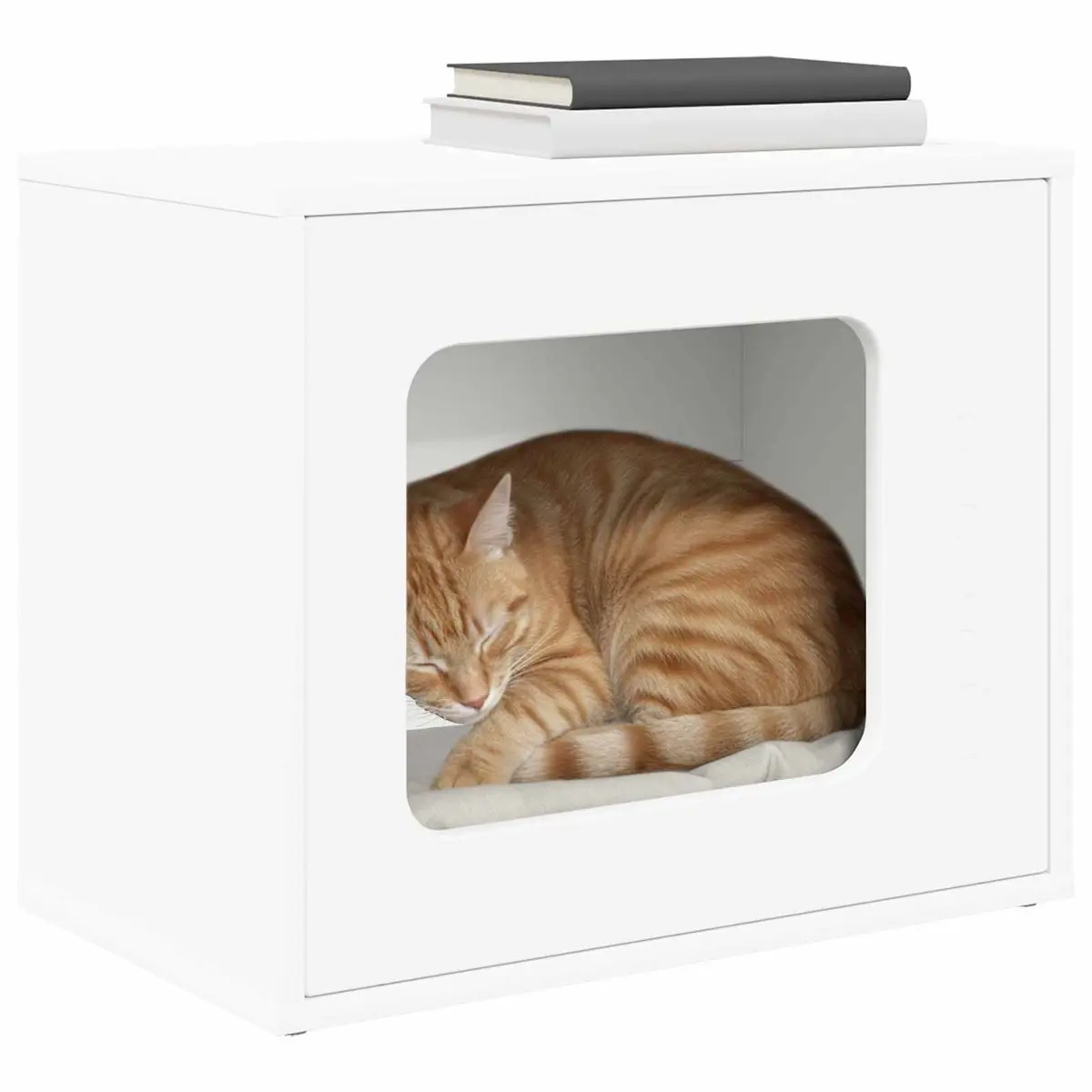 Cat House White Modern Indoor Pet Furniture Engineered Wood Cozy Retreat