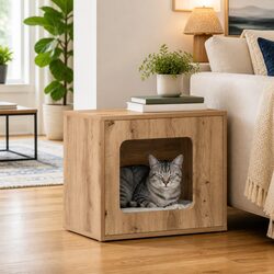 Cat House Indoor Pet Furniture Modern Design Engineered Wood Brown Retreat