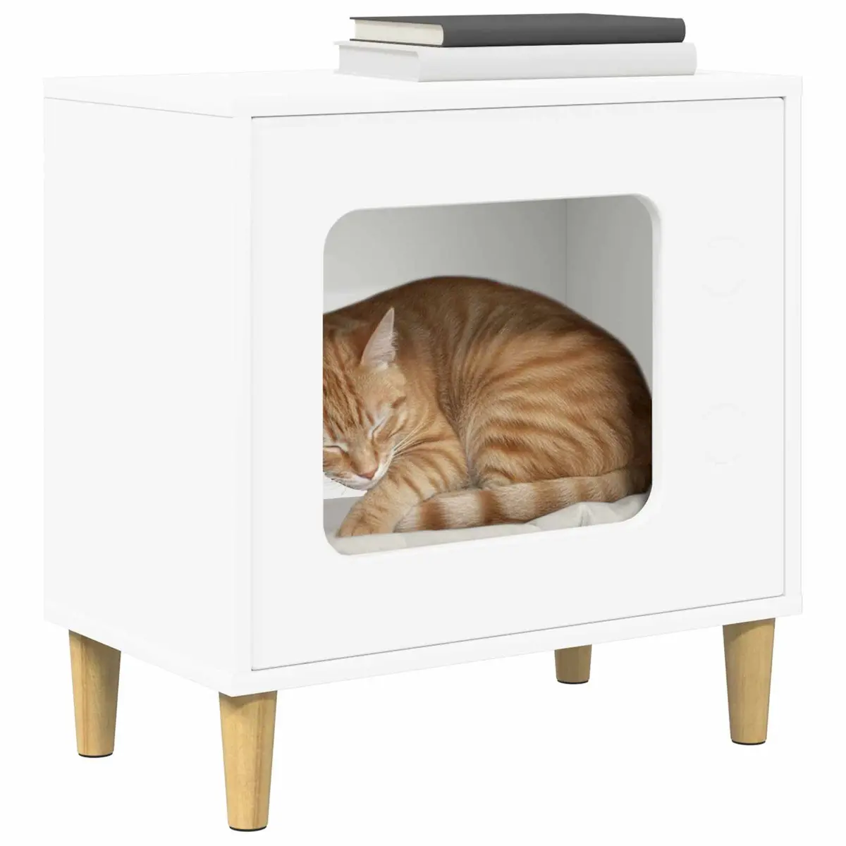 Cat House Modern White Pet Furniture Hideaway Retreat Engineered Wood 51x30x52cm