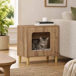 Comfortable and Stylish Brown Engineered Wood Cat House