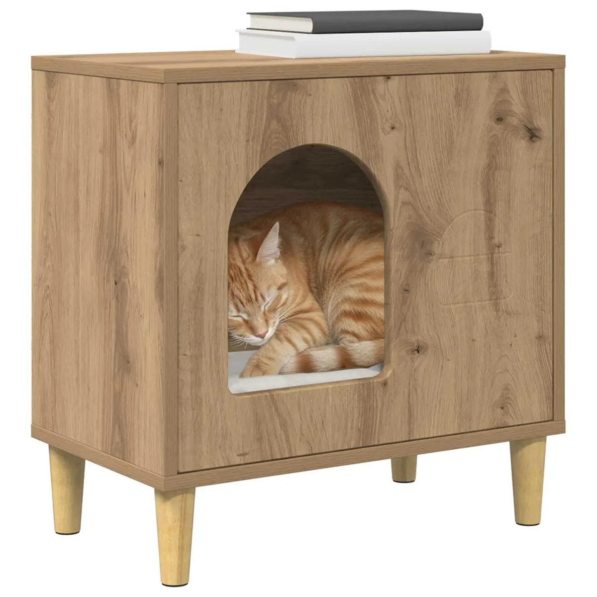 Cat House Modern Indoor Pet Furniture Brown Engineered Wood Hideout Retreat