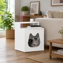 White Engineered Wood Cat Hideaway: Cozy and Easy Care
