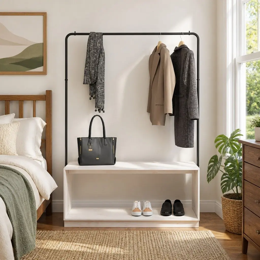 Clothes Rack Organizer Bedroom Storage 113 x 40 x 157.5 cm White Black Modern