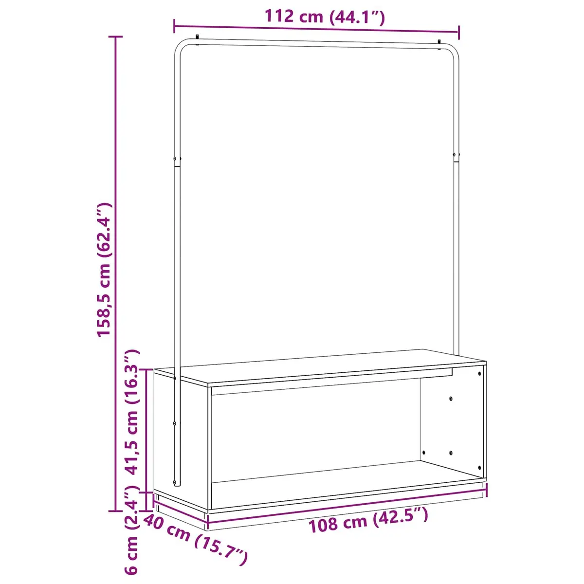 Clothes Rack Organizer Bedroom Storage 113 x 40 x 157.5 cm White Black Modern