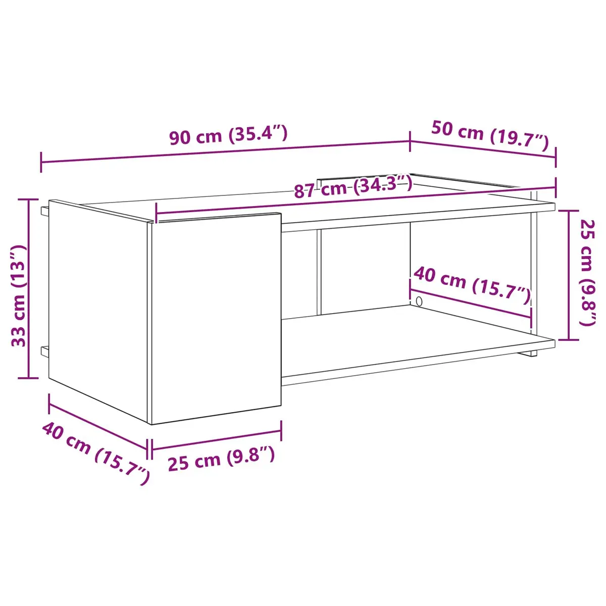 Coffee Table White 90 x 50 x 33 cm Modern Living Room Accent Storage Furniture