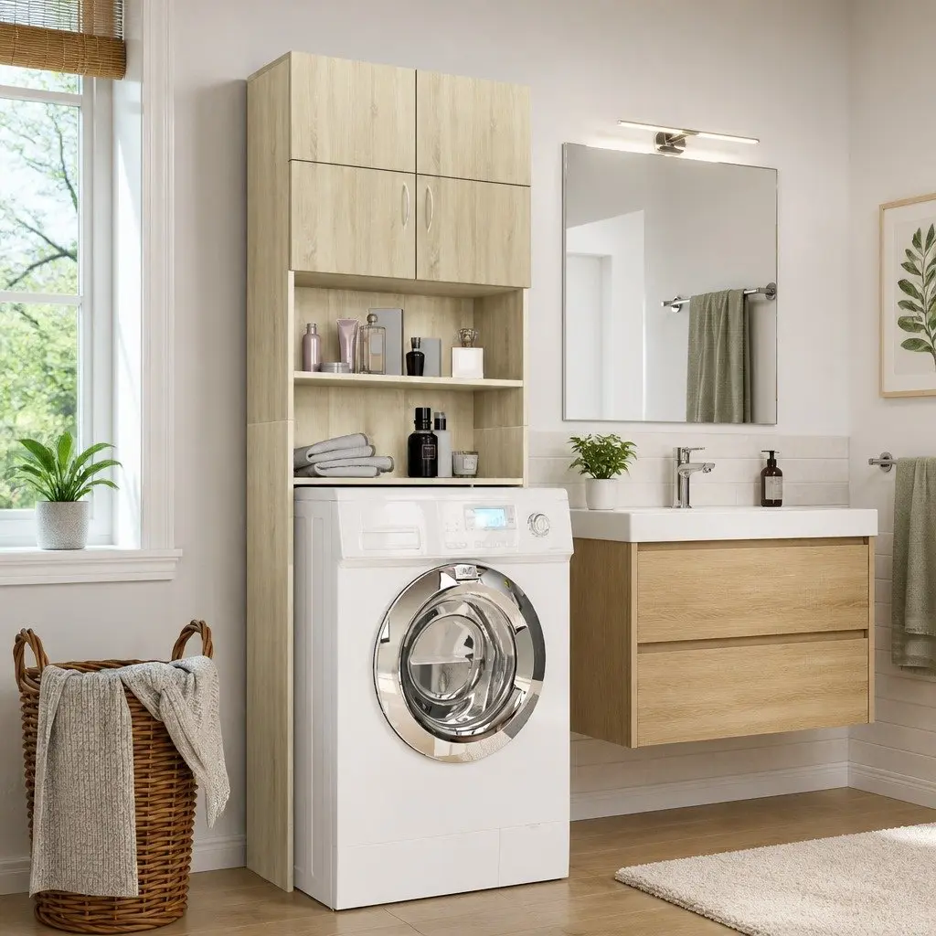 Washing Machine Cabinet Sonoma Oak Storage Cupboard Bathroom Laundry Organizer