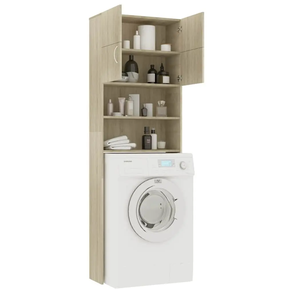 Washing Machine Cabinet Storage Cupboard Bathroom Organizer 64W x 25.5D x 190H cm Sonoma Oak