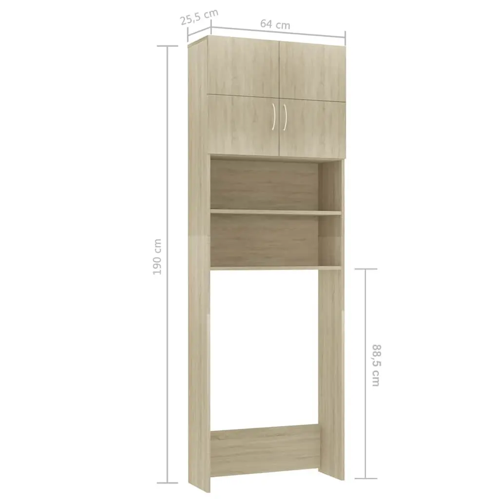 Washing Machine Cabinet Storage Cupboard Bathroom Organizer 64W x 25.5D x 190H cm Sonoma Oak