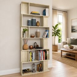 Versatile Brown Book Cabinet with 12 Shelves and 6 Compartments