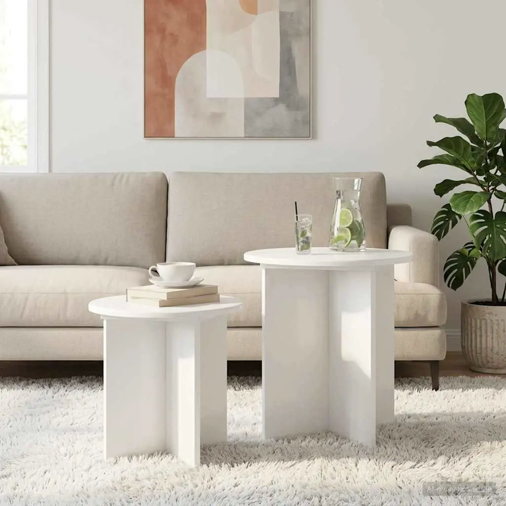 Nesting Tables Set 2 Piece Light Wood Minimalist Accent Side Tables for Living Room and Bedroom