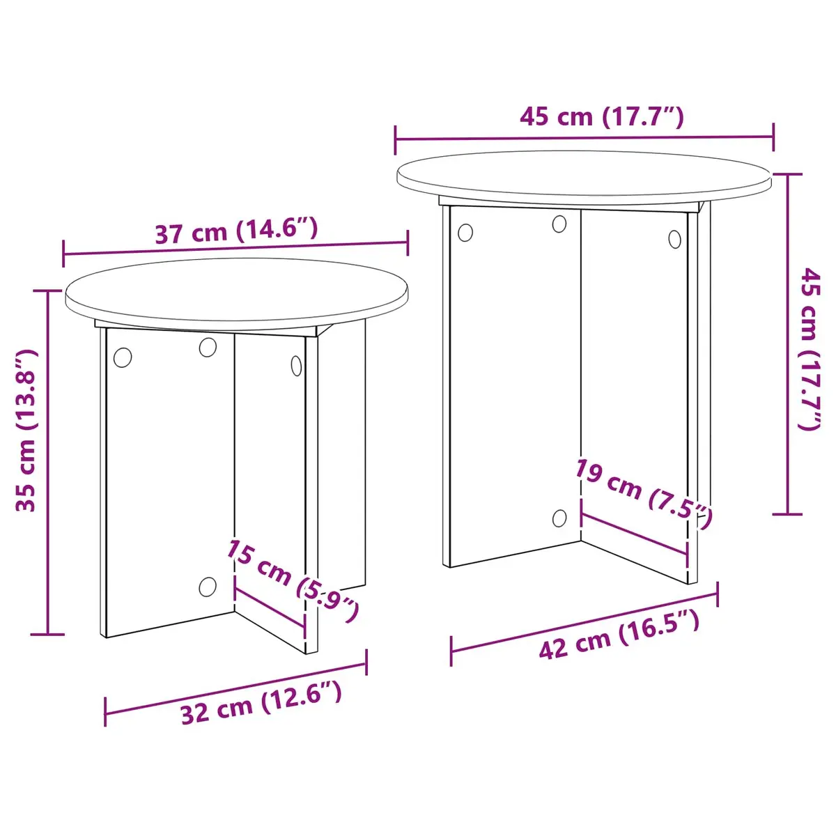 Nesting Tables Set 2 Piece Light Wood Minimalist Accent Side Tables for Living Room and Bedroom