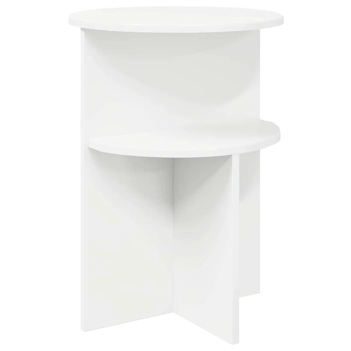 Side Table Round White Storage Modern Accent Engineered Wood End Table