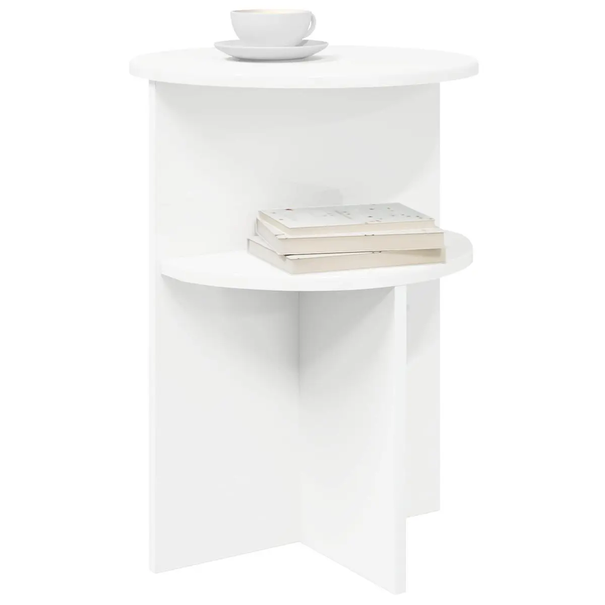Side Table Round White Storage Modern Accent Engineered Wood End Table