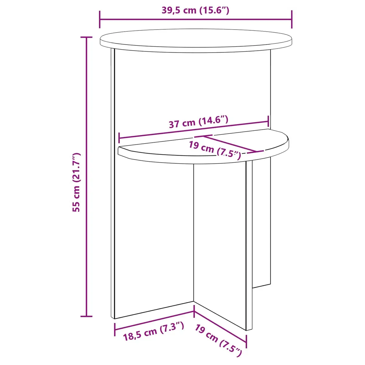 Side Table Round White Storage Modern Accent Engineered Wood End Table