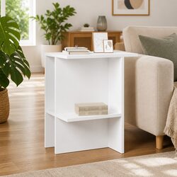 Coffee Table White Modern Living Room Furniture with Storage Shelves Accent