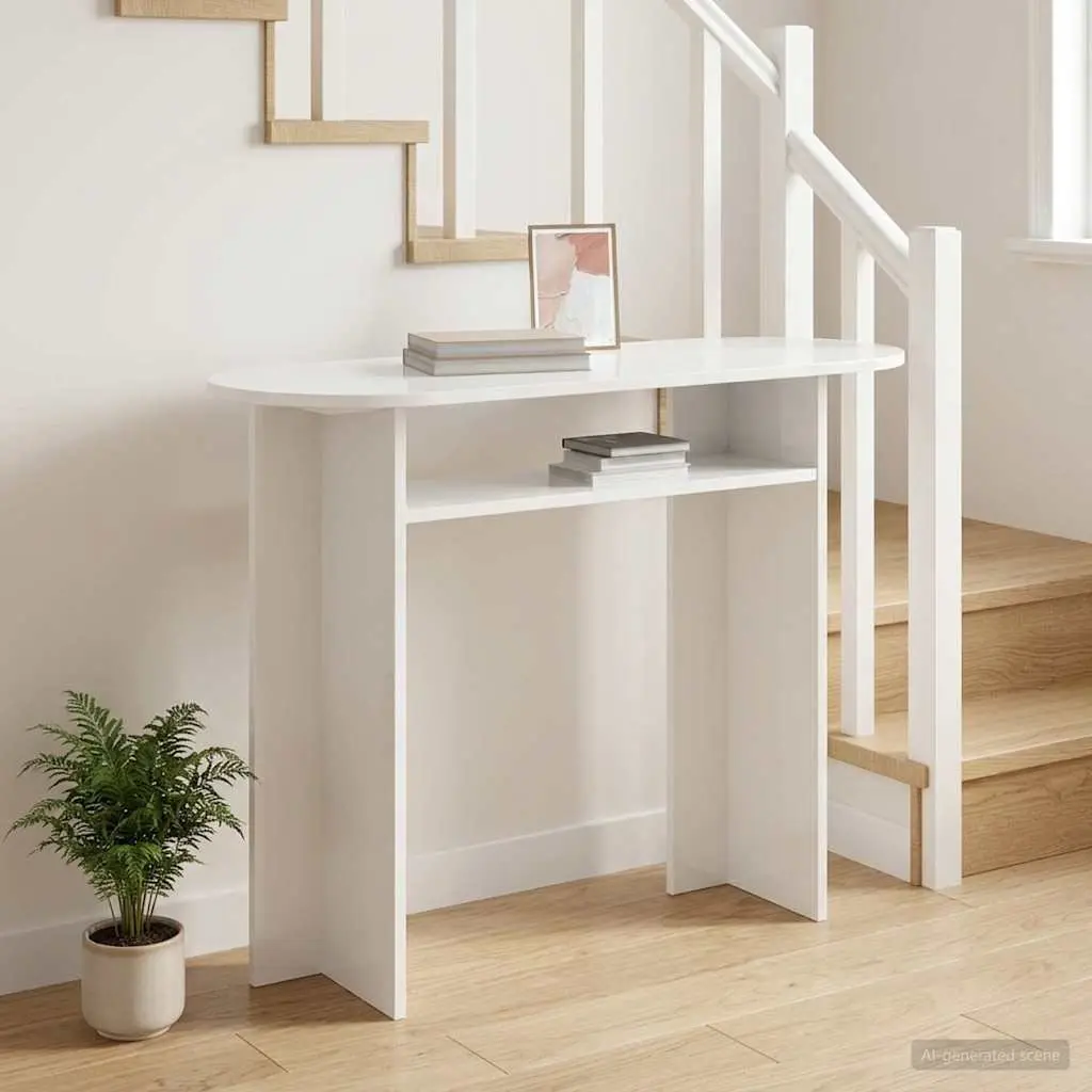 Console Table White Modern Accent Hallway Entryway Display Engineered Wood 100cm