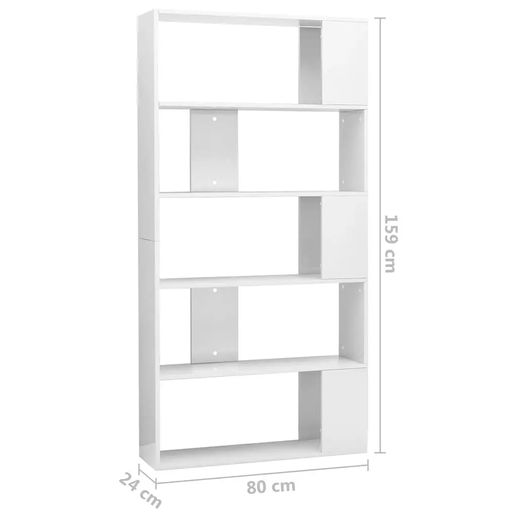Book Cabinet Room Divider Storage Shelf 80x24x159cm High Gloss White