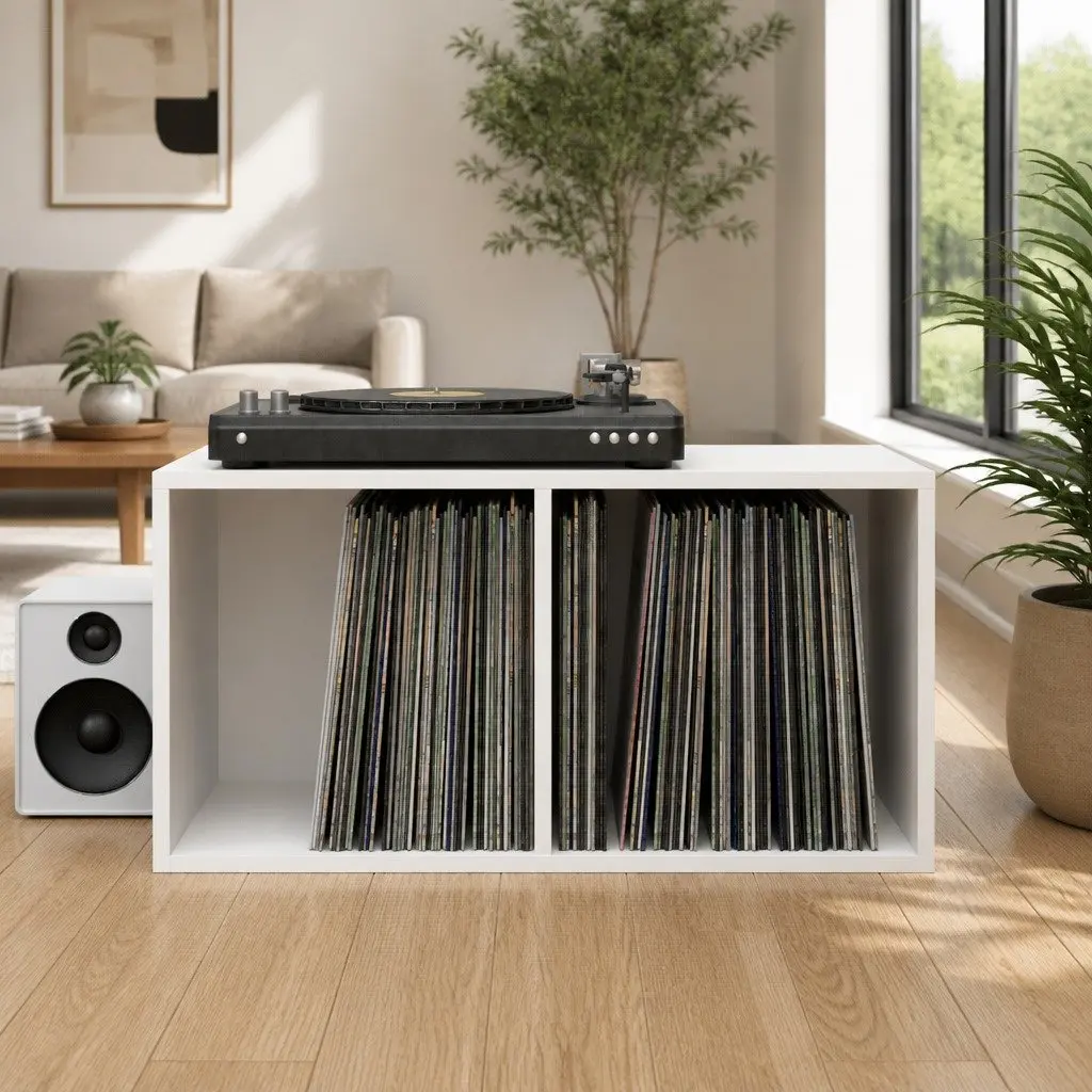 White Vinyl Record Storage Cabinet