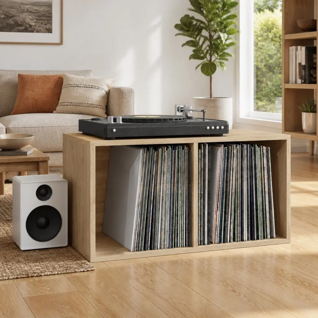 Vinyl Storage Box Sonoma Oak LP Organiser Living Room Media Cabinet 71x34x36cm