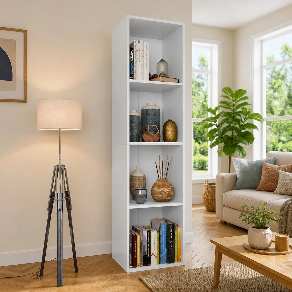 Book Cabinet TV Cabinet Storage Shelf Unit 36x30x143 cm White