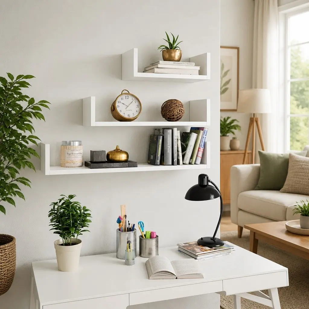 3 Piece White Wall Shelf Set for Home Use