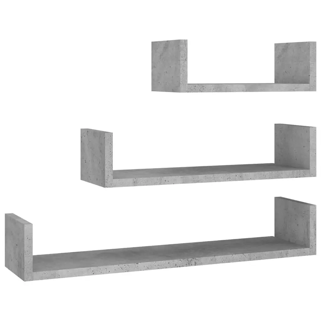Wall Display Shelf Set U-Shaped Storage 3 Pieces Grey Engineered Wood