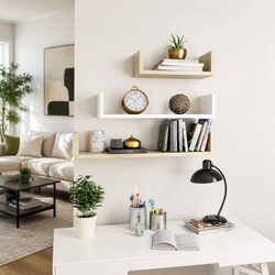 Value Pack of 3 U Shaped Wall Shelves in White and Oak