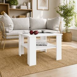 Coffee Table White 60x60x42 cm Modern Design Storage Shelf Accent Table