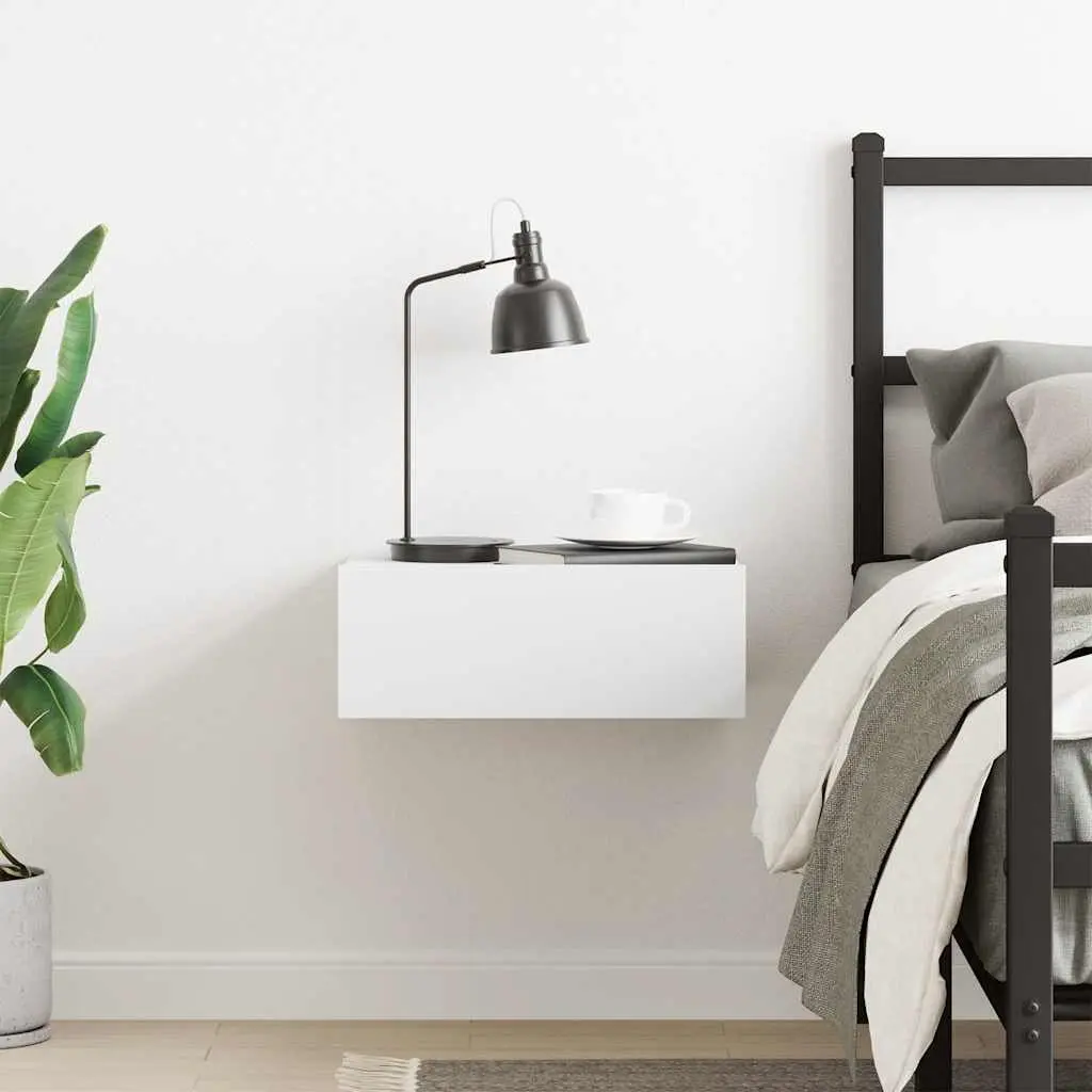 White Wall-Mounted Nightstand with Drawer