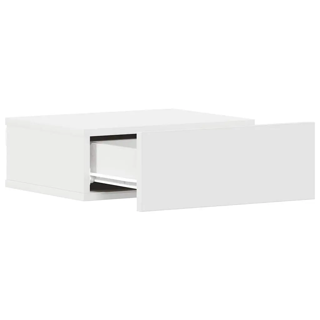 White Wall-Mounted Nightstand with Drawer