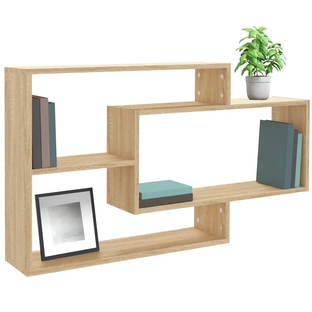 Wall Shelves Storage Display 3 Compartments Engineered Wood Brown