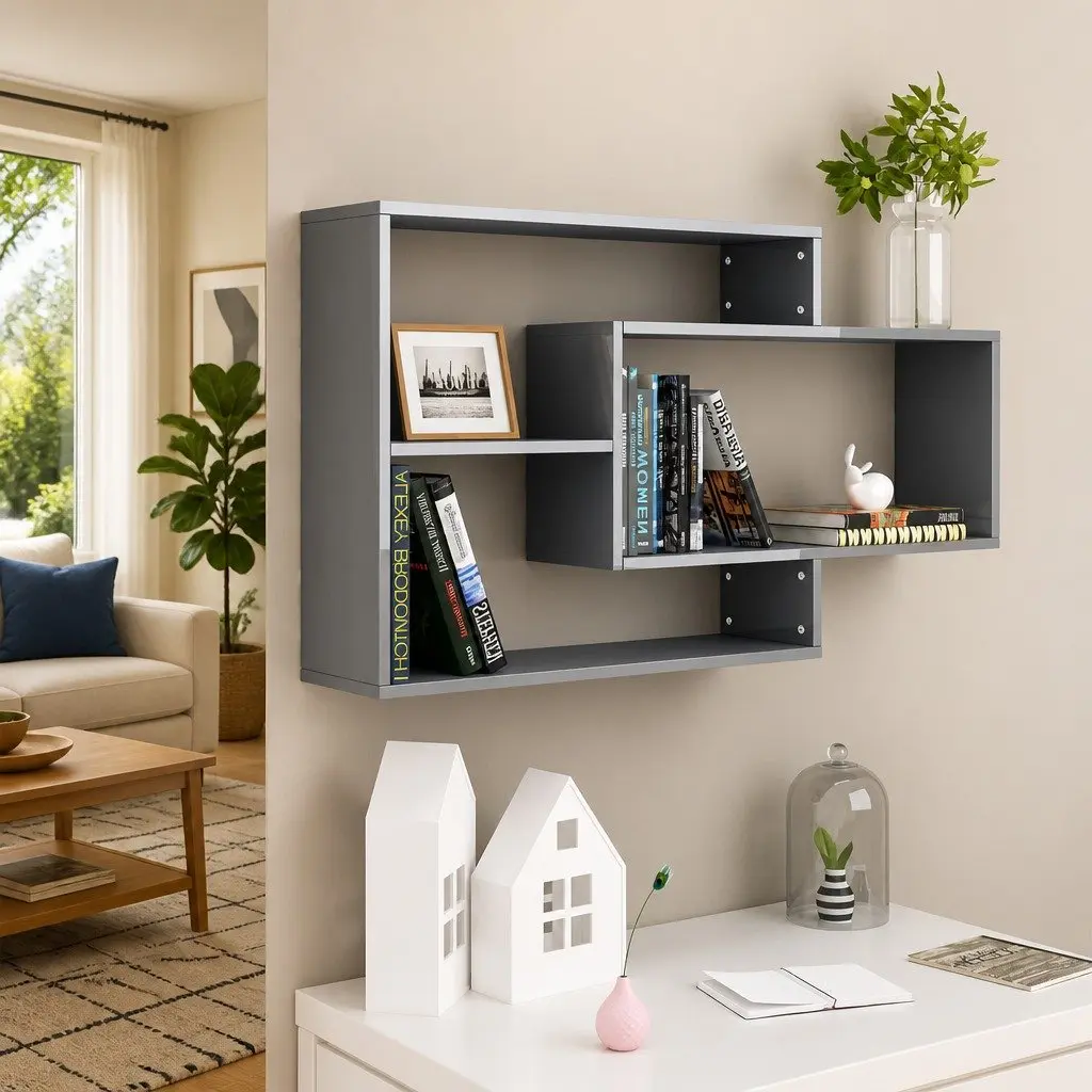 Grey Wall Shelf Unit with Easy Installation