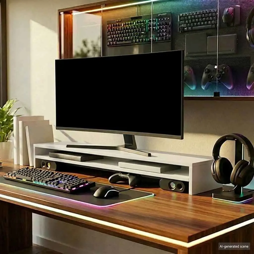 Monitor Stand White Desk Riser Organiser Shelf 100 x 24 x 13 cm Home Office Gaming Workstation