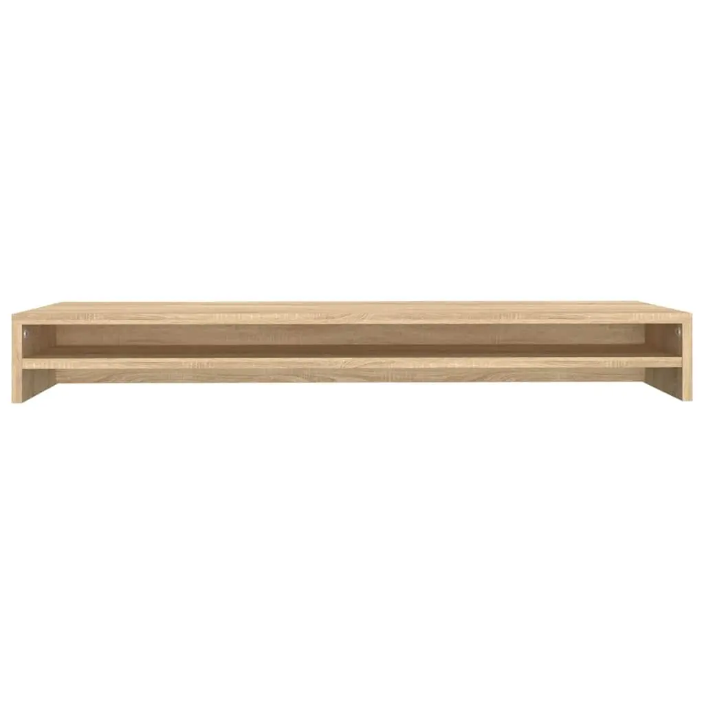 Monitor Stand Engineered Wood Brown Dual Screen Riser Desk Organizer Shelf