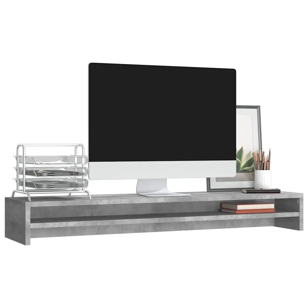 Monitor Stand Riser Dual Screen Desk Organiser Grey Engineered Wood