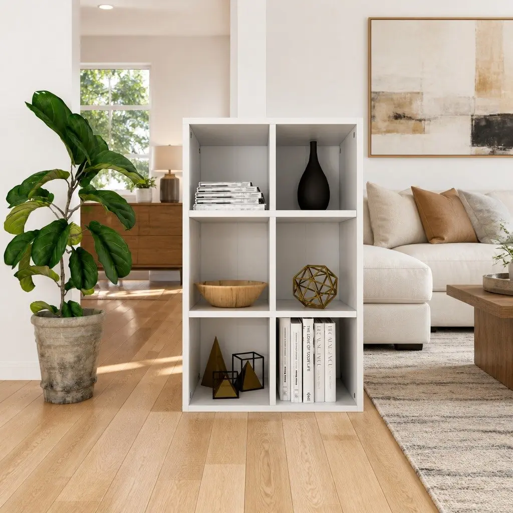 Book Cabinet Sideboard White 66x30x98 cm Storage Shelf 6 Compartments