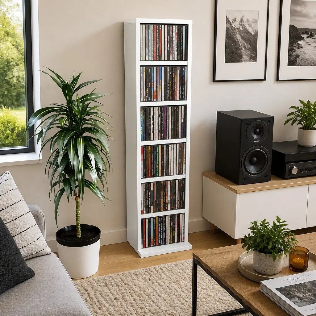 White CD Cabinet with Spacious Storage