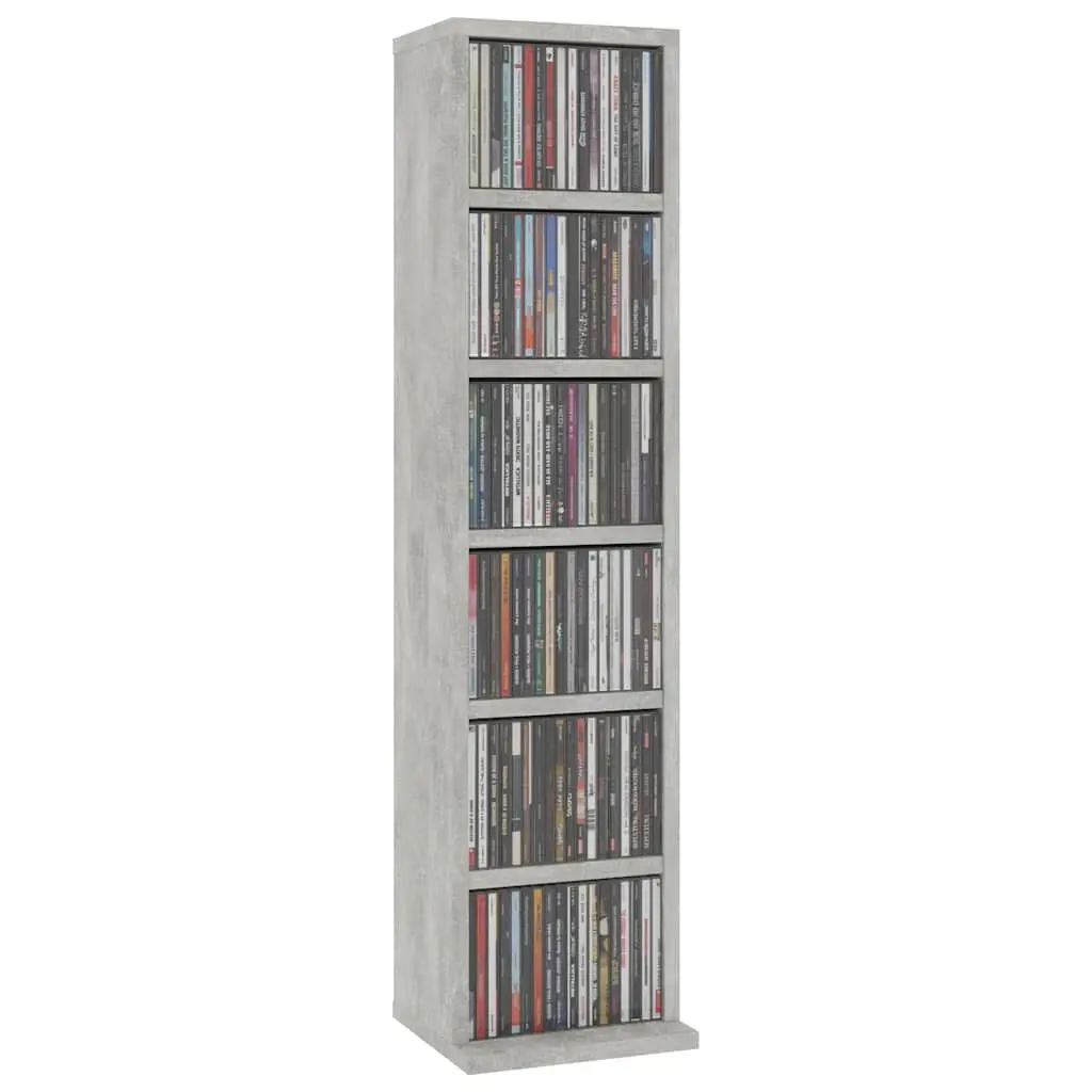 CD Cabinet Grey Concrete Storage Shelves Media Organiser Engineered Wood 21 x 20 x 88 cm