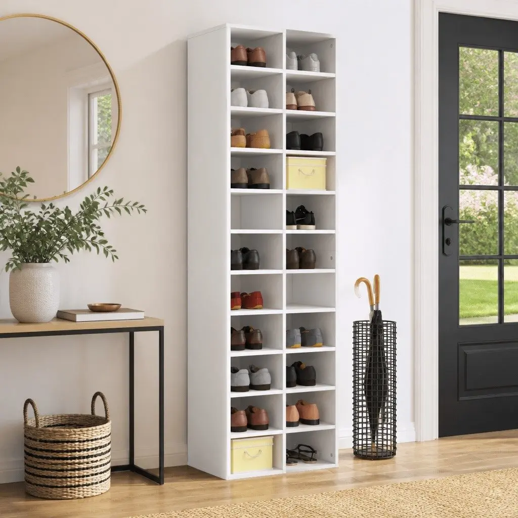 Shoe Cabinet Storage Organiser 54x34x183cm White 22 Compartments