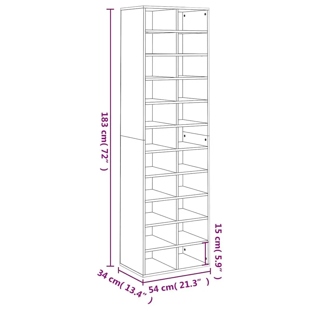 Shoe Cabinet Storage Organiser 54x34x183cm White 22 Compartments