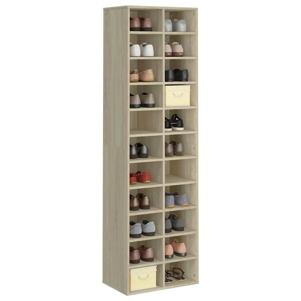 Shoe Cabinet Organizer Storage Rack 22 Compartments Brown Engineered Wood