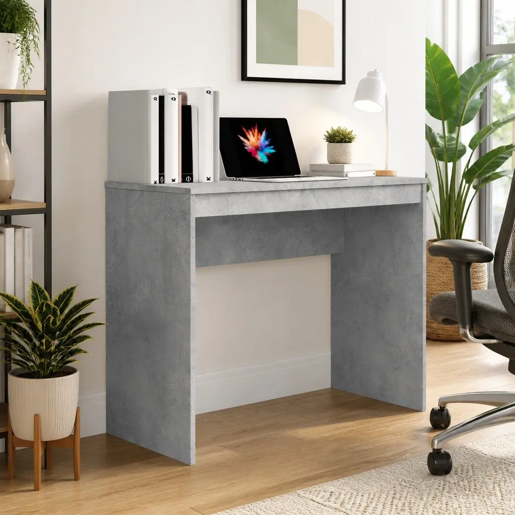 Engineered Wood Office Desk Study Work Table 90x40x72 cm Grey Compact Modern