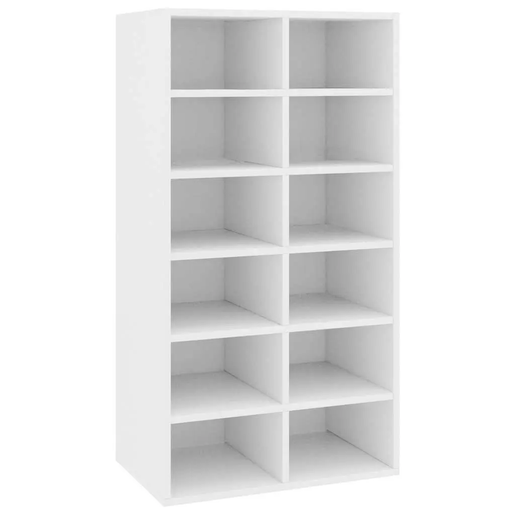 Shoe Rack Organiser Storage Unit 12 Compartment White Engineered Wood