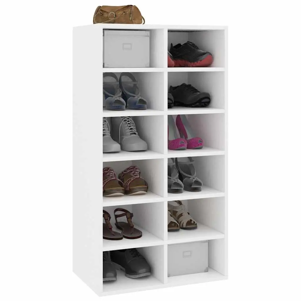 Shoe Rack Organiser Storage Unit 12 Compartment White Engineered Wood