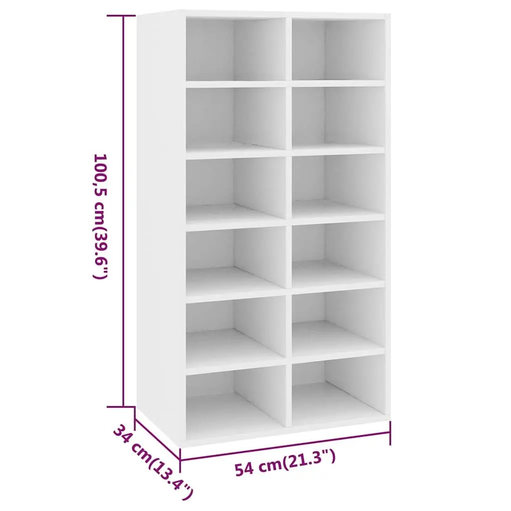 Shoe Rack Organiser Storage Unit 12 Compartment White Engineered Wood