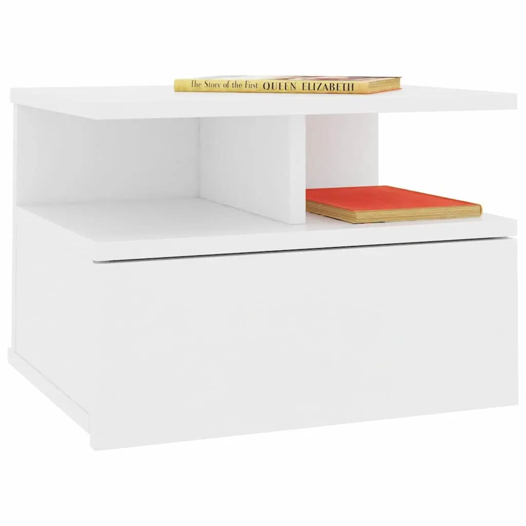 Floating Nightstand Wall-Mounted Bedside Table White Storage Cabinet 2 Piece