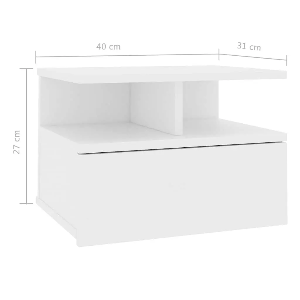 Floating Nightstand Wall-Mounted Bedside Table White Storage Cabinet 2 Piece