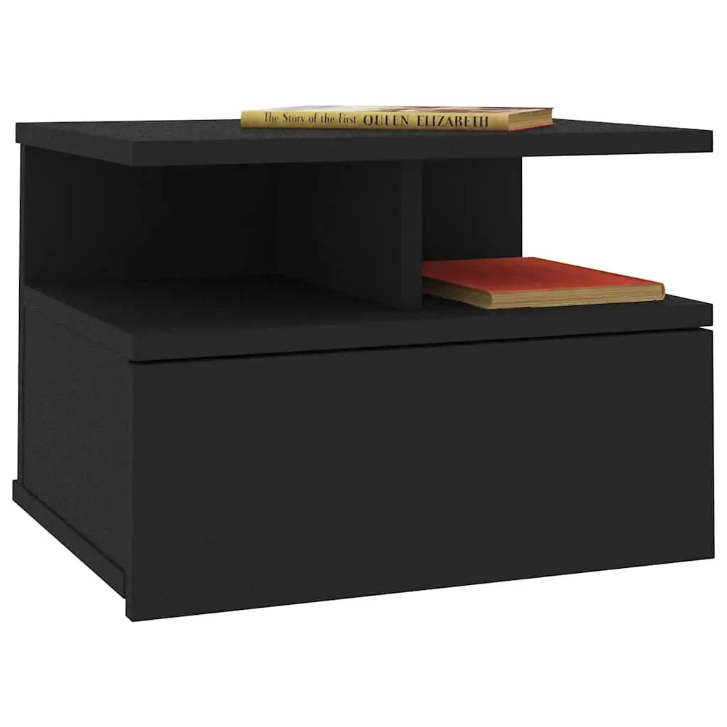 Floating Nightstand Wall-Mounted Bedside Table Black 40W x 31D x 27H cm
